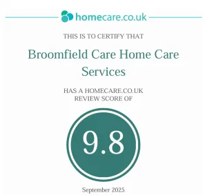 broomfield care has a score of 9.8 on homecare.co.uk