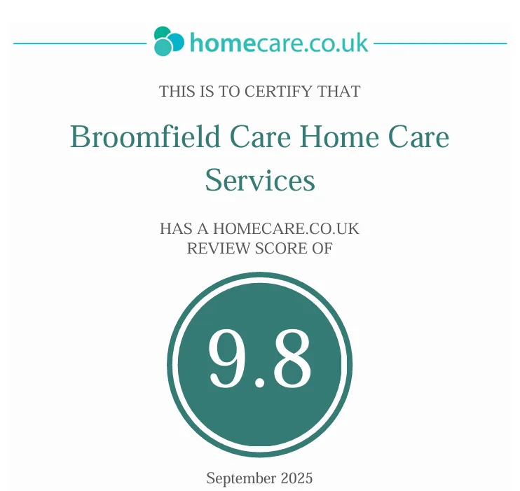 broomfield care has a score of 9.8 on homecare.co.uk